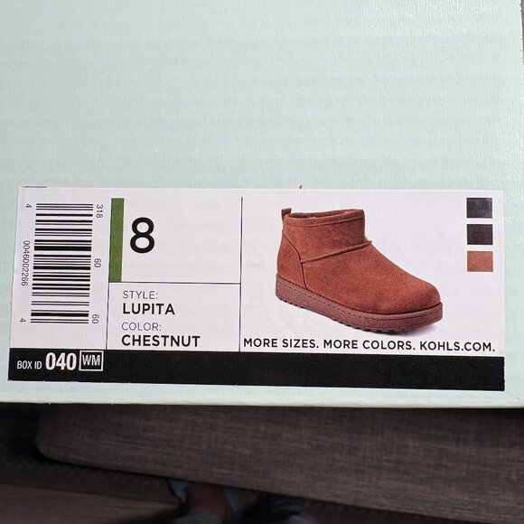 SO Lupita Women's Low Boots Faux Fur Lined Chestnut Color Size 8 New in Box - Picture 10 of 10